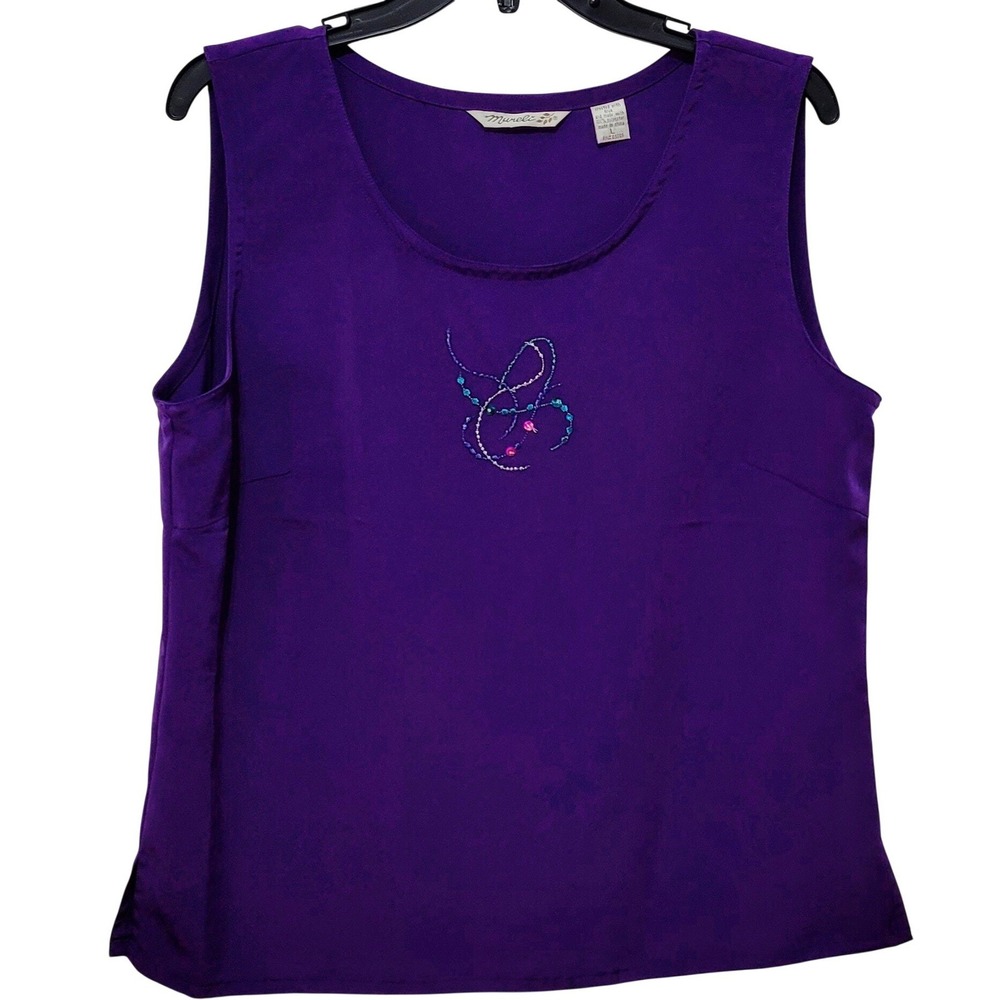 Mureli Beaded Embroidered Tank Top Women Large Purple Good Sleeveless Blouse
